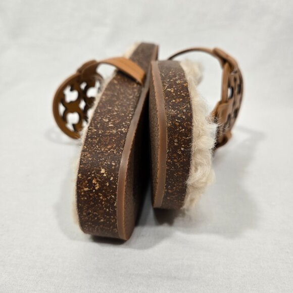 TORY BURCH Caramel MILLER CLOUD Shearling Leather Thong Slip-On Sandal Size 9.5M - Picture 15 of 17